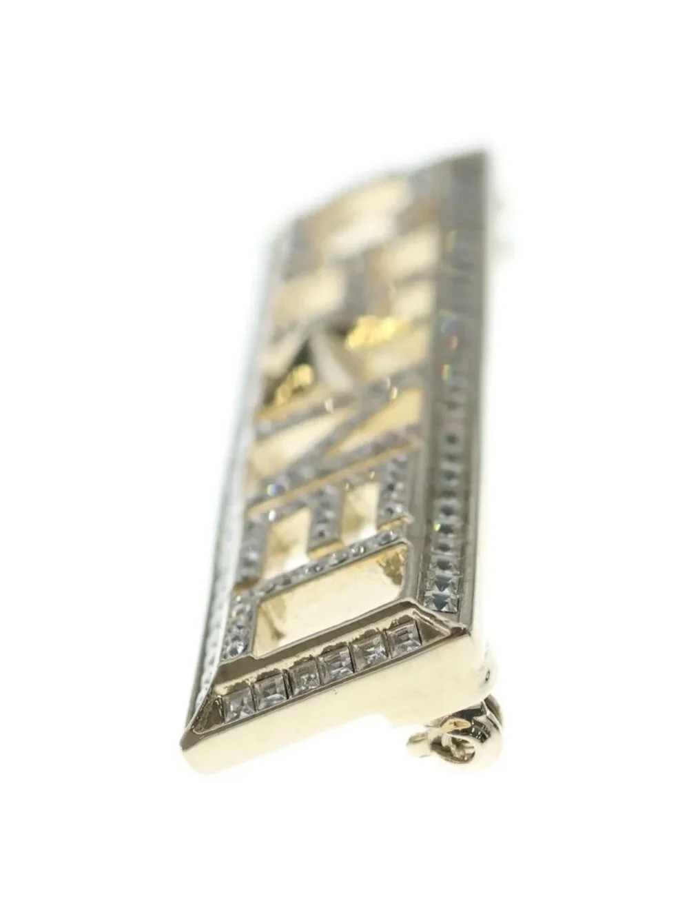 Chanel Rhinestone Logo Brooch Pin Badge Gold